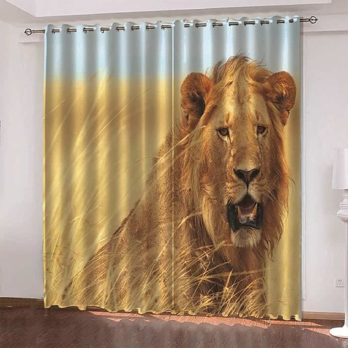 Rideau à Lion Zèbre Girafe 228x228 cm - 2 Panneaux