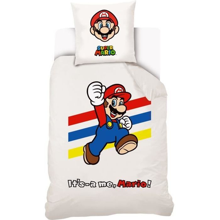 Parure de lit enfant coton Mario et Luigi réversible lit