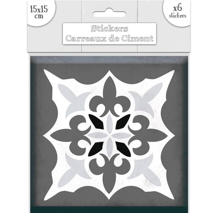 6 stickers carreaux de ciment nuances de gris 15 x