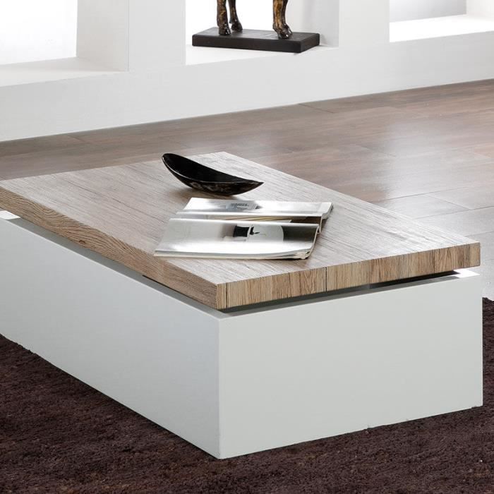 Table Basse Coffre Blanc Et Bois Clair Andorre Achat Vente