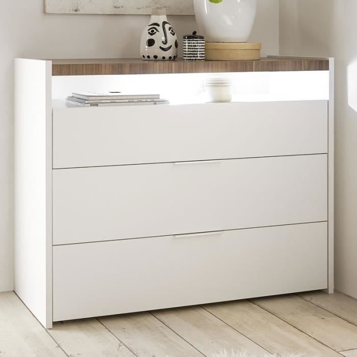 Commode Lumineuse Blanche Et Couleur Bois Deborah Blanc L 110 X P 50 X H 95 Cm Achat Vente Commode De Chambre Commode Lumineuse Blanche Et Cdiscount