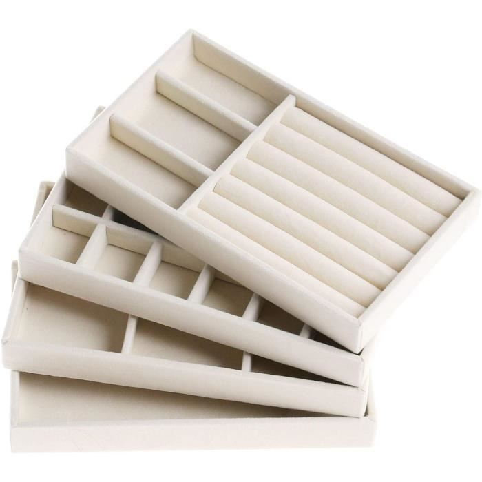 Organisateur Bijoux SOBEAU - 4 Boîtes De Rangement Pour Tiroir - Colliers, Bracelets, Bagues, Boucles D'Oreilles