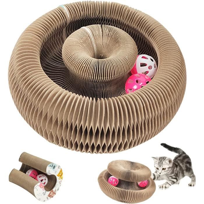Griffoir pour Chats, Griffoir Chats Carton de Ondulé Planche, Magic Organ Cat Scratching Board avec Balle Cloche, Lit à Chat Rond Pl