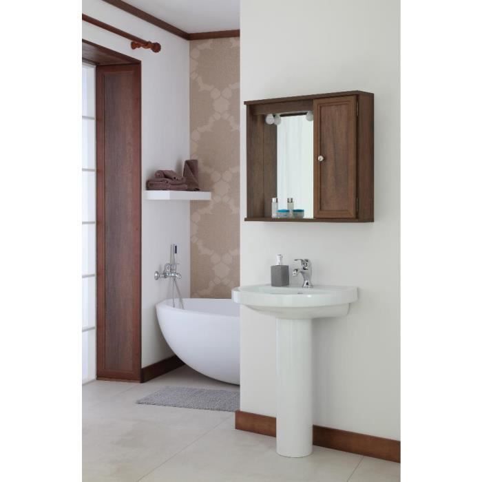 Meuble Salle De Bain Miroir 1 Porte Art Pauvre Noyer 69 X 16 X H63