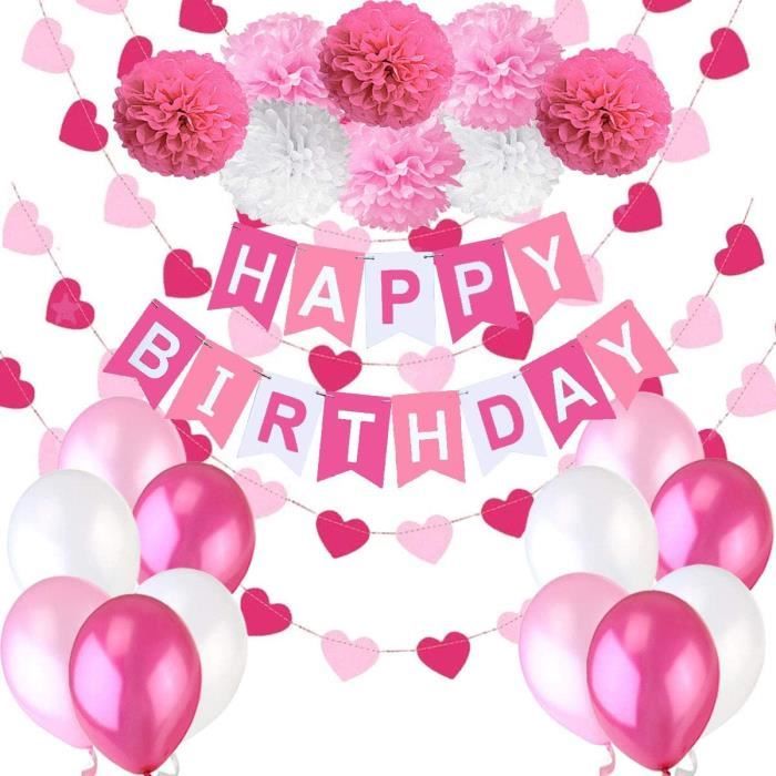 Table Decoration Anniversaire Fille Deco 1 Banderole Banniere Joyeux Anniversaire Happy Birthday 8 Pompon Fl374 Cdiscount Maison