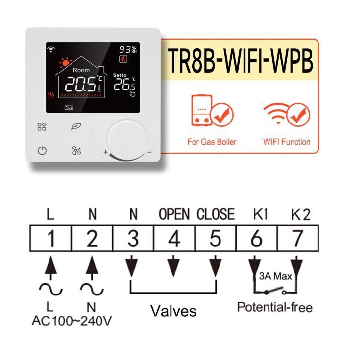 Tr8bwifiwpb Thermostat intelligent pour chaudière à gaz, régulateur