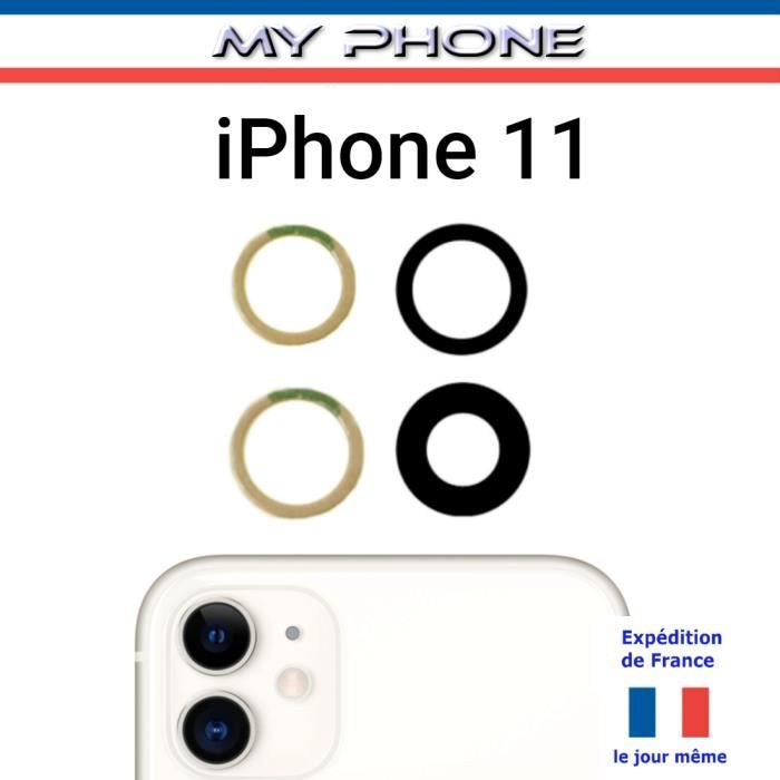 Vitre Caméra pour Apple IPHONE 11 en verre Sans cadre Set de 2 lentilles + Adhésifs Photo Arrière