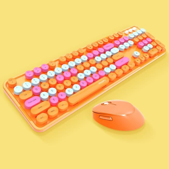 Clavier tablette,Ensemble clavier et souris sans fil pour filles, rétro, joli rouge à lèvres