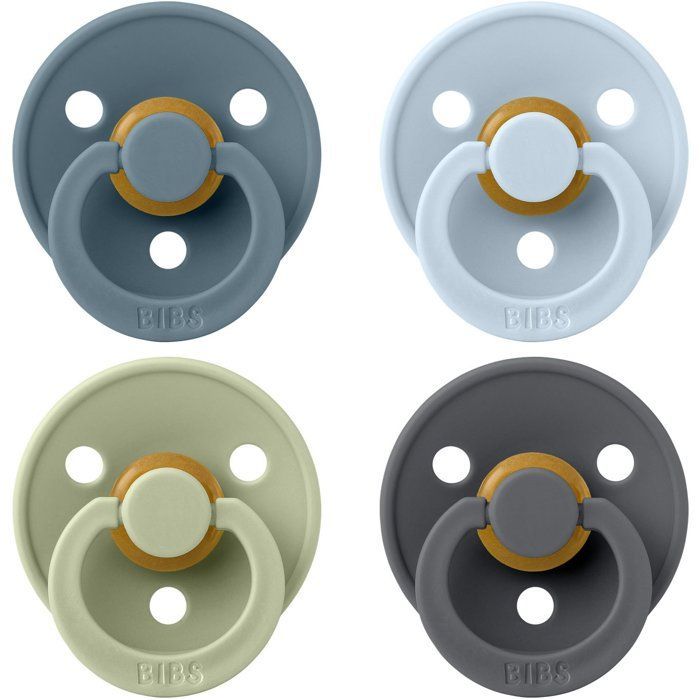 Sucette bébé - BIBS - Colour - Embout rond - Pack de 4 - Caoutchouc naturel - Taille 2 Petrol Sage Baby Blue Iron
