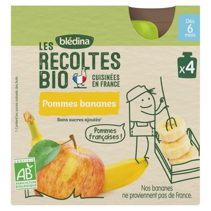 BLEDINA Les récoltes Bio Gourdes Pommes Bananes 4x90g Achat / Vente