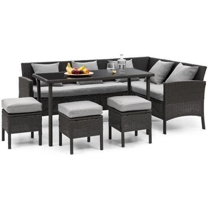 Blumfeldt Titania Lounge Salon De Jardin 7 Places Resine Tressee Table A Manger Canape 3 Poufs Polyrotin Noir Gris Clair Achat Vente Salon Bas De Jardin Blumfeldt Titania Lounge Cdiscount