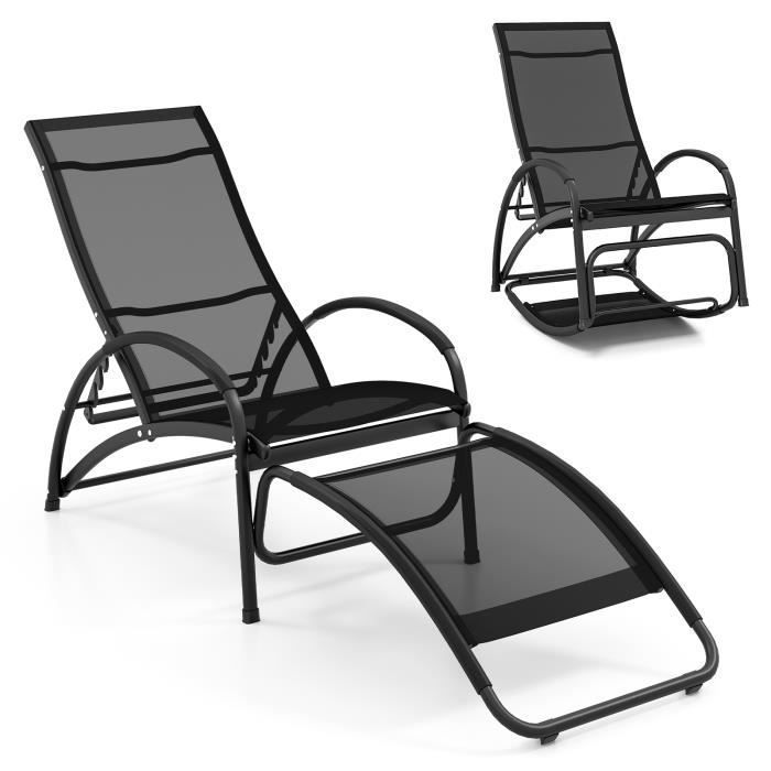 SPRINGOS Chaise Longue Jardin Pliante 3 Positions - Transat Métal Textile Confort - Charge 120kg