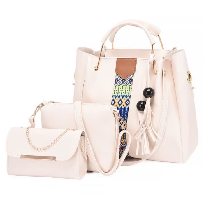 Set De 4 Sacs à Main Femme Antivol | Sac Bandoulière + Pochette + Porte-Cartes | Cuir PU Imperméable - Blanc