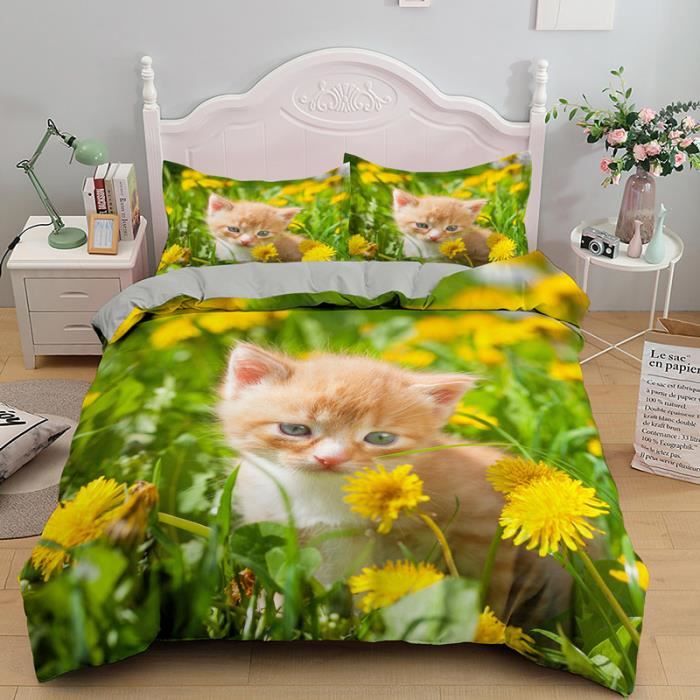 3pcs Renard Animal Housse de couette Jaune Mignon Dessin Animé Animaux