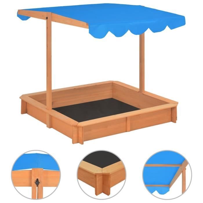 Bac à Sable En Bois Sami 120x120 Cm Avec Toit Réglable Et Tapis De Sol Protection Uv50 Bac à Sable En Bois Sami 120x120 Cm Avec Toit Réglable Et Tapis De Sol Protection Uv50