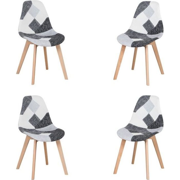 Lot de 4 chaises de salle à manger rétro,assise rembourrée et pieds en bois Noir Lot de 4 chaises de salle à manger rétro,assise rembourrée et pieds en bois Noir