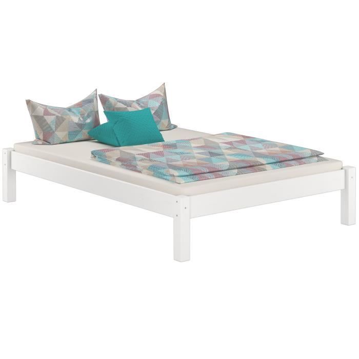 60.35-14wm lit futon pin massif lasuré blanc, design moderne sans tête de lit, surface de couchage 140x200, lit adulte y compris