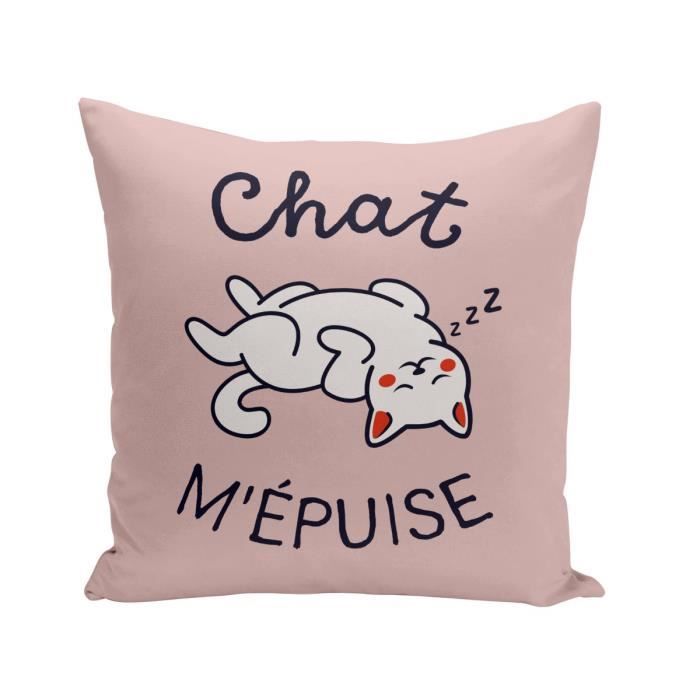 Housse De Coussin Rose 40x40 Cm Chat M Epuise Jeu De Mot Humour Animal Cdiscount Maison