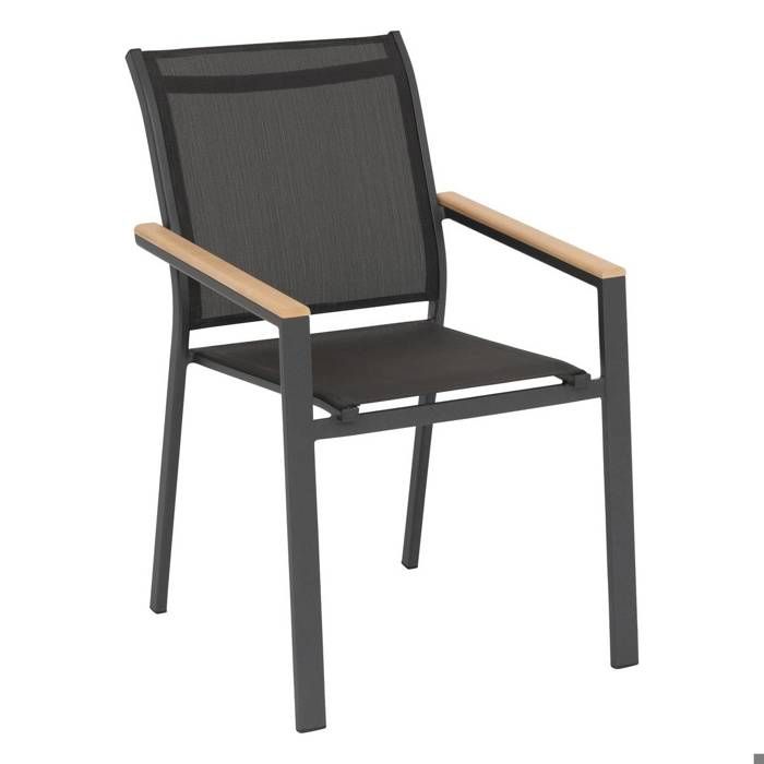 Fauteuil de jardin empilable Essentia graphite et acacia en aluminium traité en epoxy - Hespéride Fauteuil de jardin empilable Essentia graphite et acacia en aluminium traité en epoxy - Hespéride