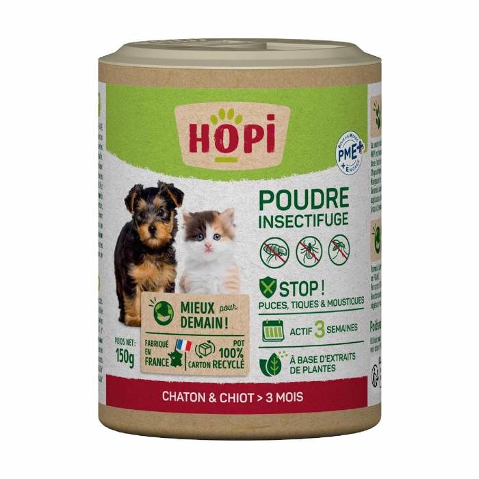 Meilleurs prix pour HOPI Poudre Anti Puces Chat et Chien sans rinçage 150 gr - Protection Longue Tenue - Extraits de Plantes - Fabriqué en France