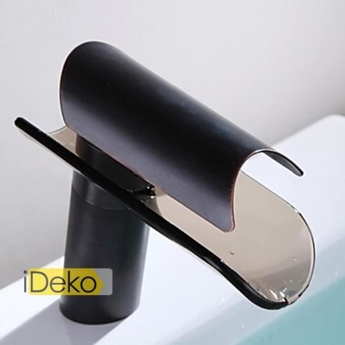 IDeko® Robinet salle de bain lavabo cascade mitigeur verre peintre thé marron