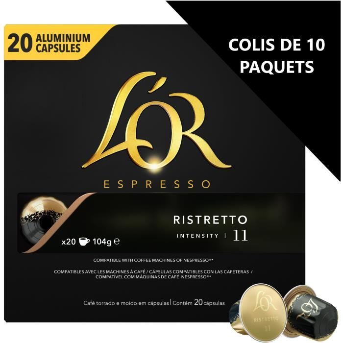 [Lot de 10] L'OR Café Espresso Ristretto - Intensité 11 - Compatible Nespresso - 20 capsules - 104 g