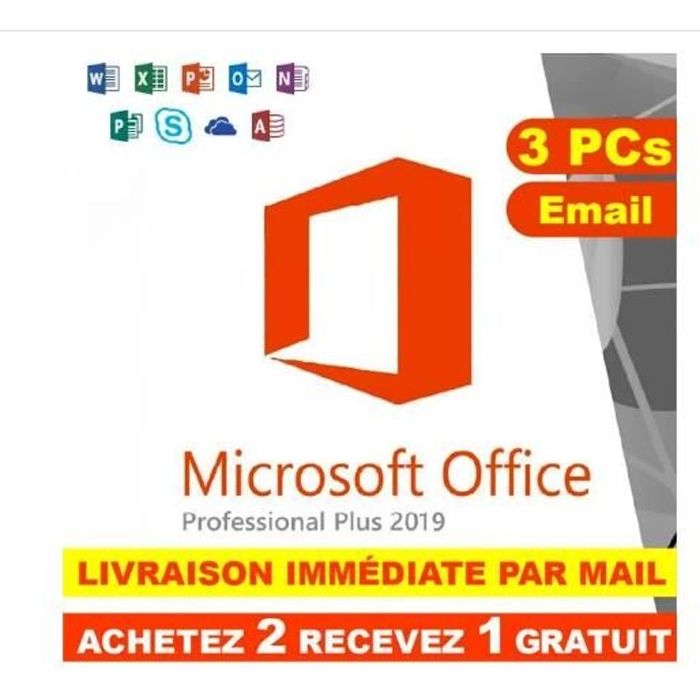 Logiciel – Microsoft – Office 2019 Professionnel Plus – 3 PC – Clé dactivation originale – Windows 10