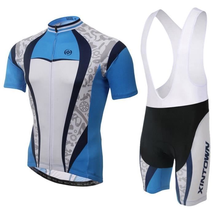 Bleu Et Blanc Maillot De Cyclisme Manches Courtes Avec Cuissard A Bretelles Sechage Rapide Per Vtt Sports De Plein Air Maillot Cyclisme Femme Bazis Az