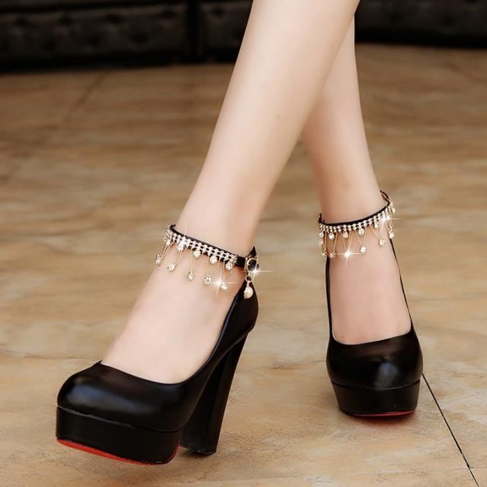 Noir Chaussures de mariage en pour femmes 11cm escarpins a lanieres a la cheville a talons moyens plateforme Achat Vente Noir Chaussures de mariage en pour femmes 11cm escarpins a