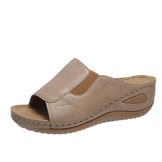 Sandales Femme Été à Talon 7cm - Design Original Bouche De Poisson | Pantoufles Loisirs, Sortie, Plage | Matériau PU Confortable