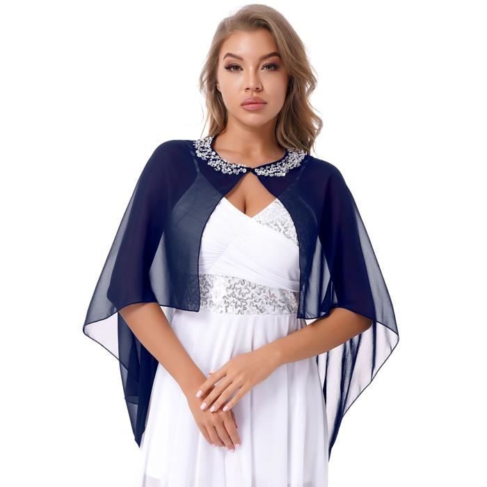 YONGHS Bol?�ro Femme Mariage El?�gant Mousseline Chale Veste Ouverte Soir?�e Et?� S-XL Bleu marine 