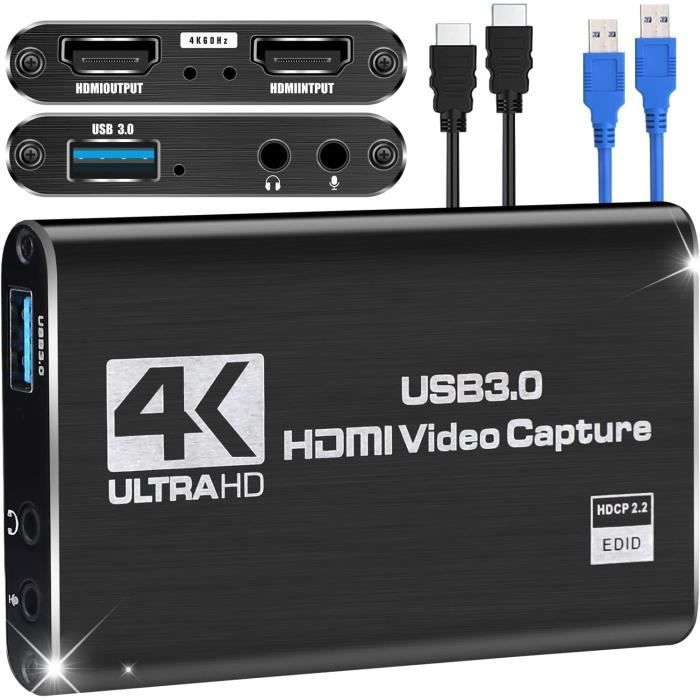 4K HDMI Video Capture Card - USB 3.0 For Game Recording & Live Streaming, 1080P 60FPS With 3.5mm Audio