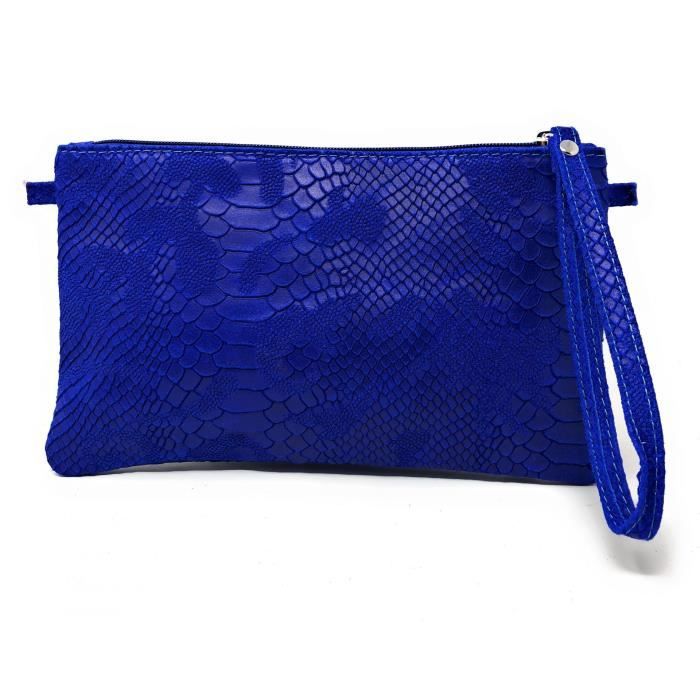 Pochette en cuir nubuck croco DUNDEE Bleu roi Achat Vente