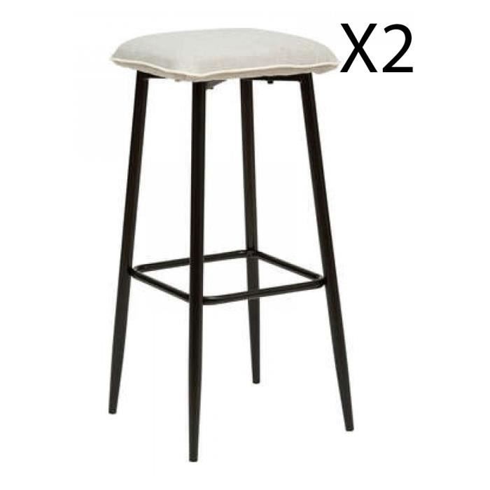 lot de 2 tabourets de bar, chaise haute coloris gris avec pieds en métal noir- longueur 35 x profondeur 35 x hauteur 75 cm