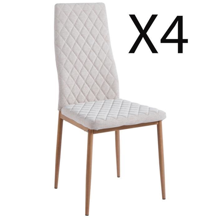 lot de 4 chaises de salle à manger rembourrées en tissu coloris beige - longueur 43 x profondeur 44 x hauteur 98 cm