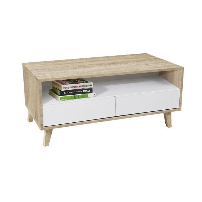 Table basse avec 2 tiroirs avec pieds coloris Chêne Cambrian - Blanc - longueur 103 x profondeur 51 x hauteur 41 cm Table basse avec 2 tiroirs avec pieds coloris Chêne Cambrian - Blanc - longueur 103 x profondeur 51 x hauteur 41 cm