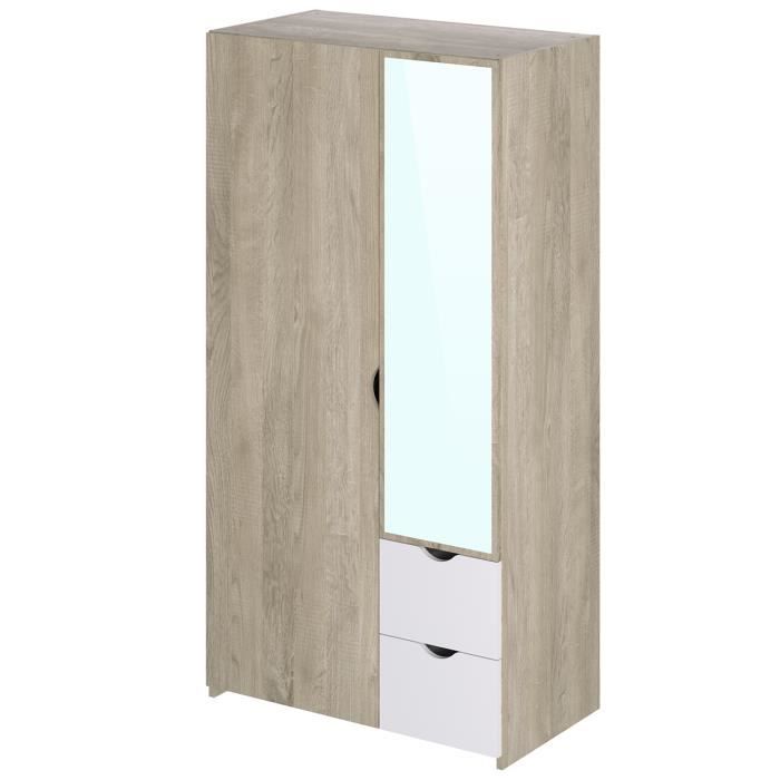 Armoire Meuble de rangement de 2 portes et 2 tiroirs en melaminé blanc