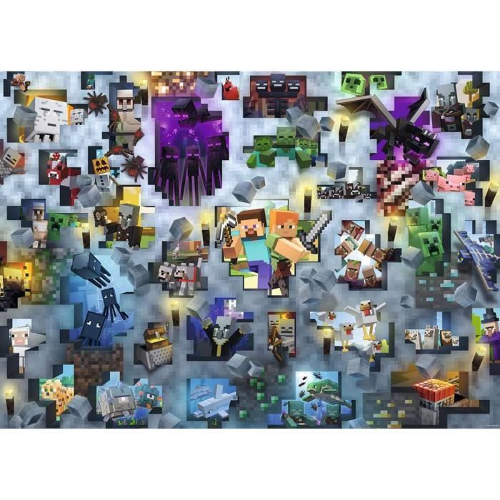 Puzzle 1000 pièces Minecraft - Ravensburger - 17188 - Dessins animés et BD - Gris