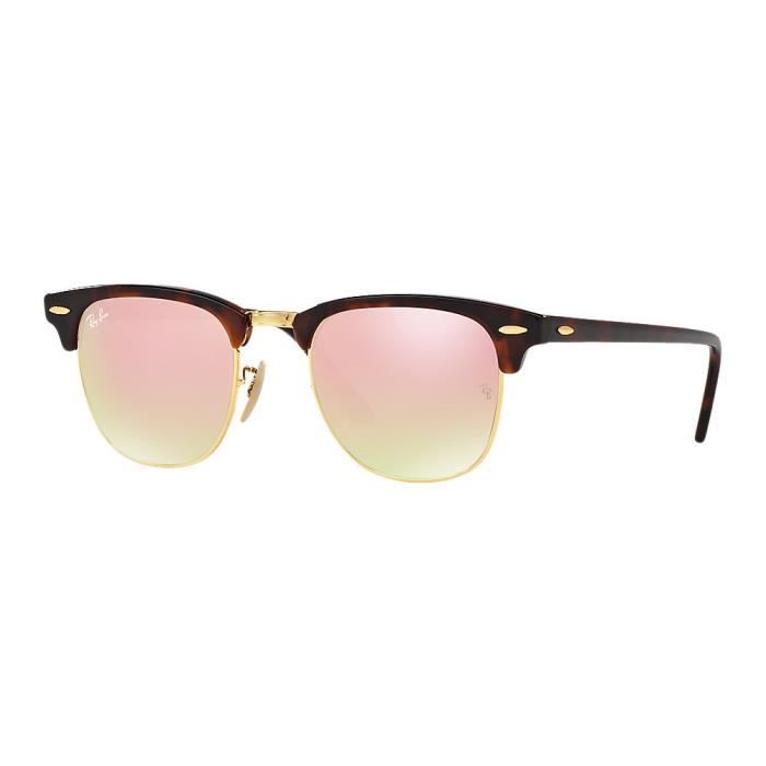 Lunettes de soleil Ray Ban Clubmaster Ecaille Dore Cuivre Miroite 49 Marron Achat Vente lunettes de soleil Homme Adulte Cdiscount