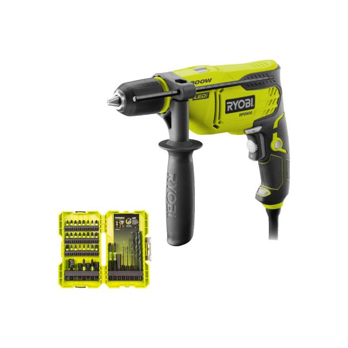 Pack RYOBI Perceuse à percussion RPD800 K Coffret empilable impact RAK38DSDI2 38 accessoires perçage vissage boulonnage
