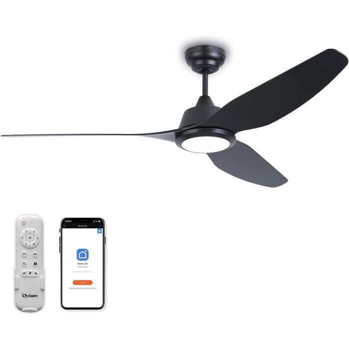 Ventilateur Plafond Intelligent YUNLONG - WiFi Et Alexa Compatible - Lumière LED - 78cm - Noir