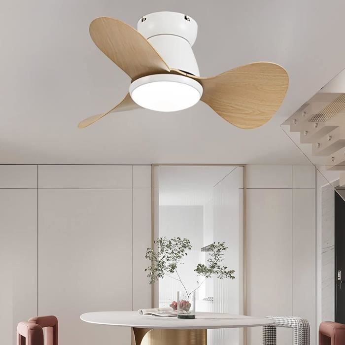 Faro Klim Petit Ventilateur De Plafond Noir En Bois De Chêne Clair Dc E27 6 Vitesses