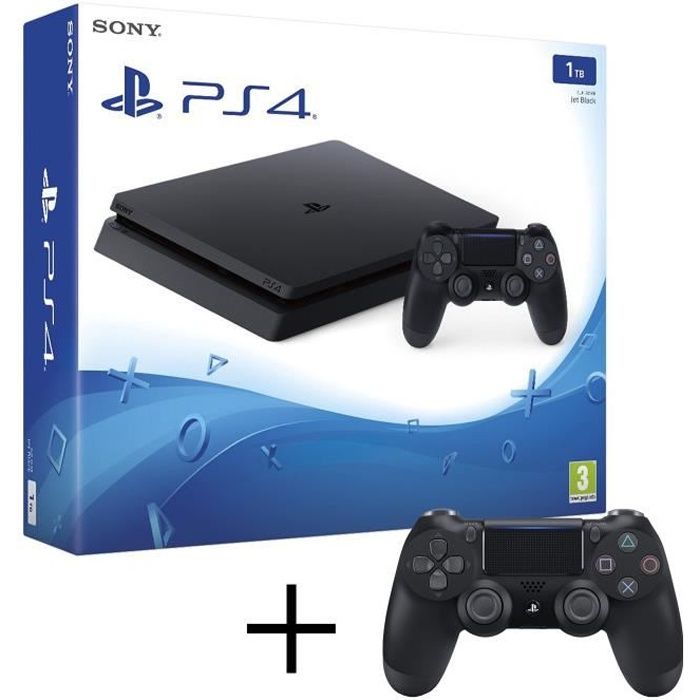 Console salon - Sony - PS4 Slim - 1000 Go - Noir - 2 manettes Dualshock 4 incluses