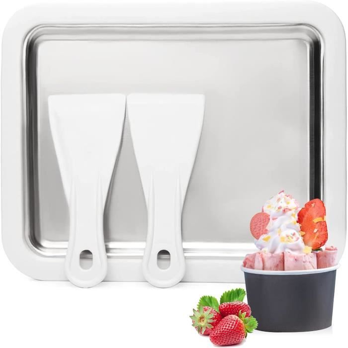 BFHRHF Machine à Crème Glacée Instantanée, Plaque à Glace Roulée avec 2 Spatules, Rolled Ice Cream Maker, Plateau Ice Cream Rolls Machine, Non Débranchée pour Faire de Glace Roulée Soi-même/Yoghourt