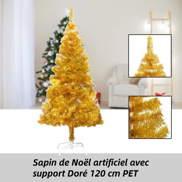 Sapin de Noël artificiel avec support Doré 120 cm PET - Décorations de