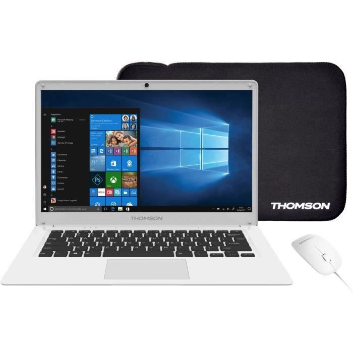 Vente PC Portable THOMSON PC Portable + Souris + Sacoche - TH14WH64MS - 14,1" HD - INTEL Atom E8000 - RAM 4Go - Stockage 64Go SSD - Windows 10 pas cher Vente PC Portable THOMSON PC Portable + Souris + Sacoche - TH14WH64MS - 14,1" HD - INTEL Atom E8000 - RAM 4Go - Stockage 64Go SSD - Windows 10 pas cher