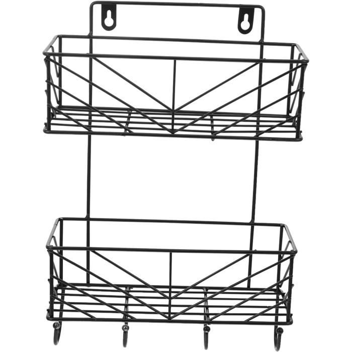 Panier De Rangement Mural En Fer Avec Socle Bois - Étagère Suspendue Multi-usage (taille L : 28,5x13,5x9,5 Cm)