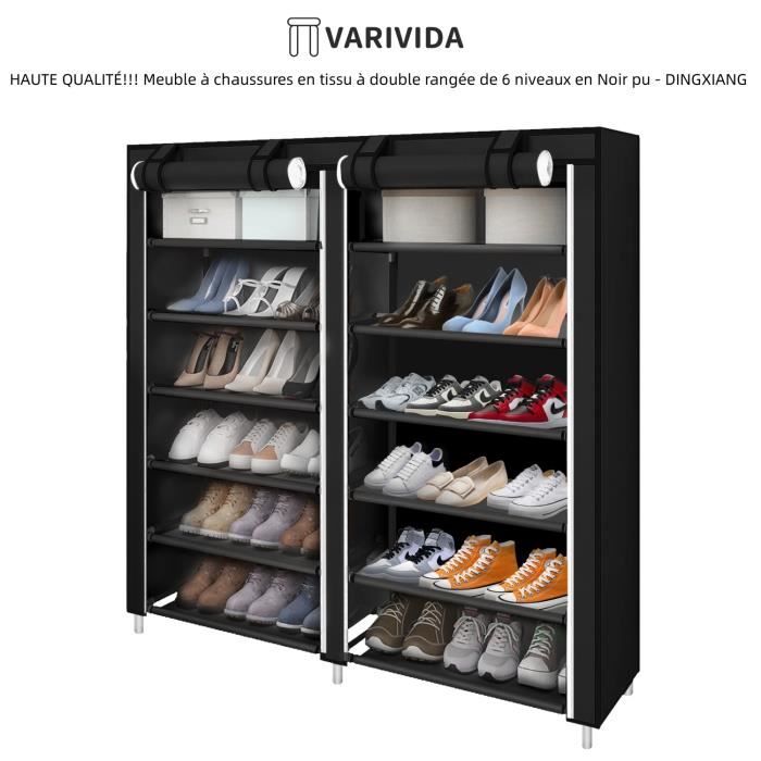 Meuble à chaussures en tissu à double rangée de 6 niveaux - VARIVIDA - Noir pur - Classique - Intemporel