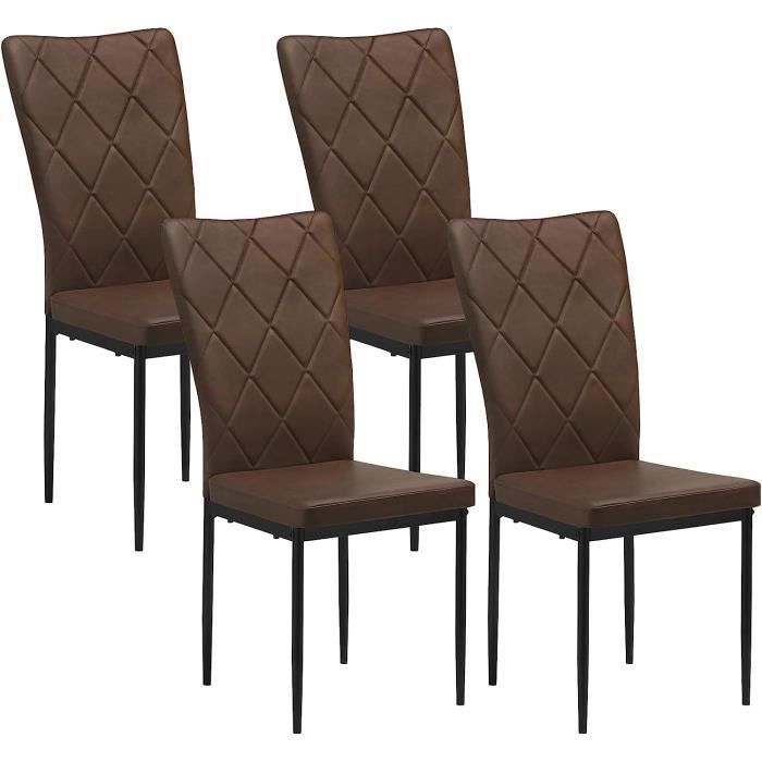 WOLTU Lot de 4 Chaises Salle à Manger Chaise de Cuisine en PU Vintage Siège Rembourré Pieds en Métal Marron foncé W0ATT0050-4