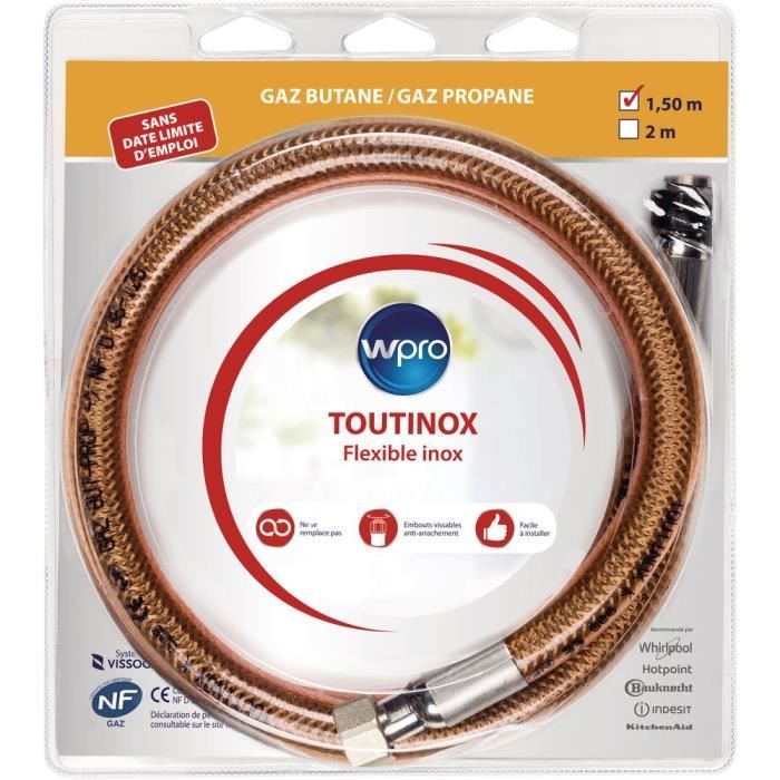 Tuyau gaz WPRO TBE150 - Flexible inox gaine PVC - 1.5m